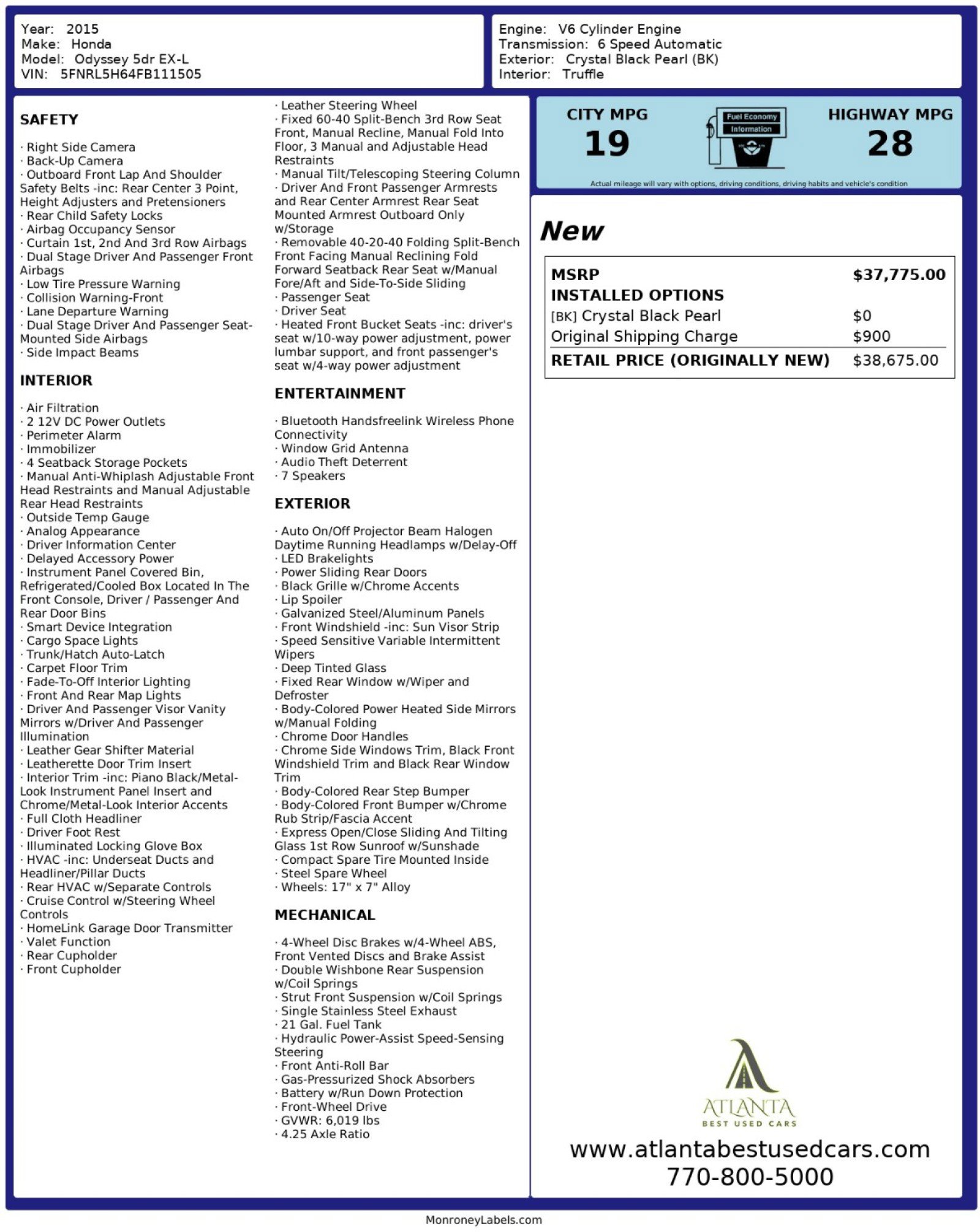 Used 2015 Honda Odyssey EX-L image 50