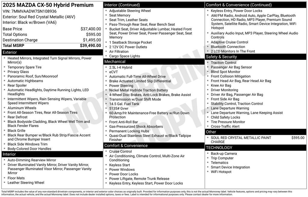 Certified 2025 MAZDA CX-50 AWD 2.5 Hybrid w/ Premium Pkg image 38