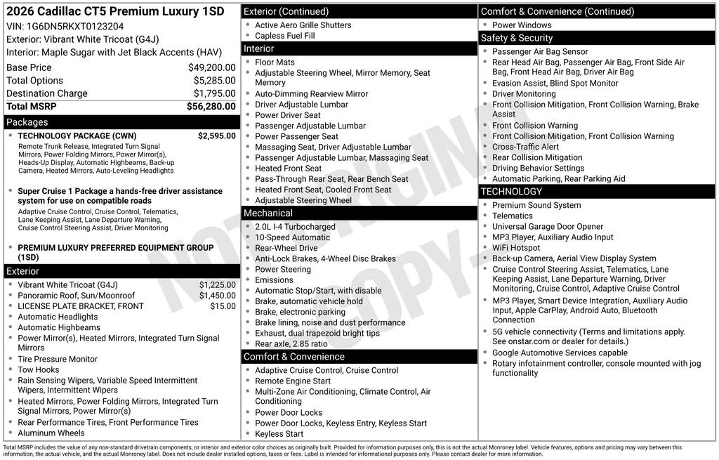 New 2026 Cadillac CT5 Premium Luxury w/ Technology Package RWD image 46