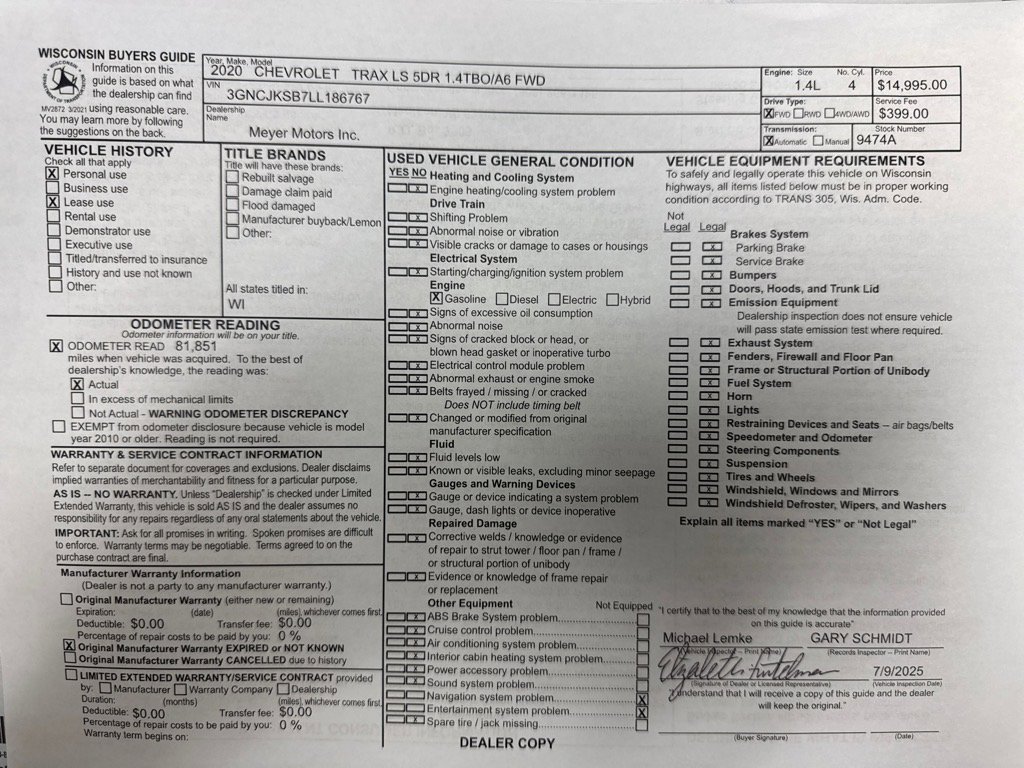 Used 2020 Chevrolet Trax LS w/ Tint and Cruise Package image 26