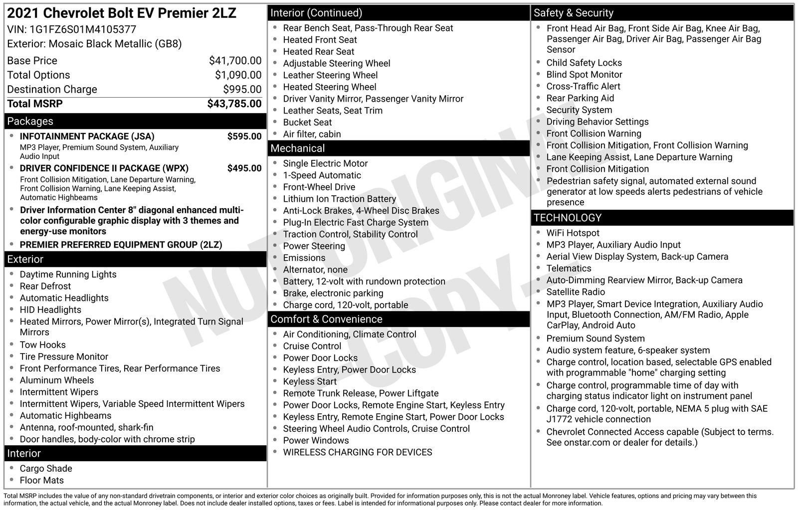 Used 2021 Chevrolet Bolt Premier w/ Infotainment Package image 4