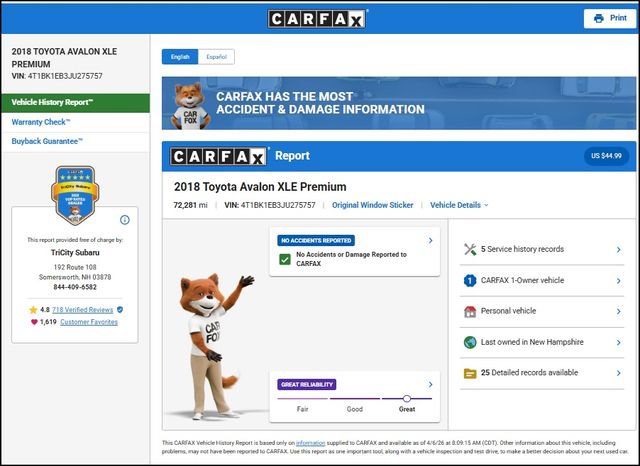 Used 2018 Toyota Avalon XLE Premium w/ Carpet Mat Package image 12