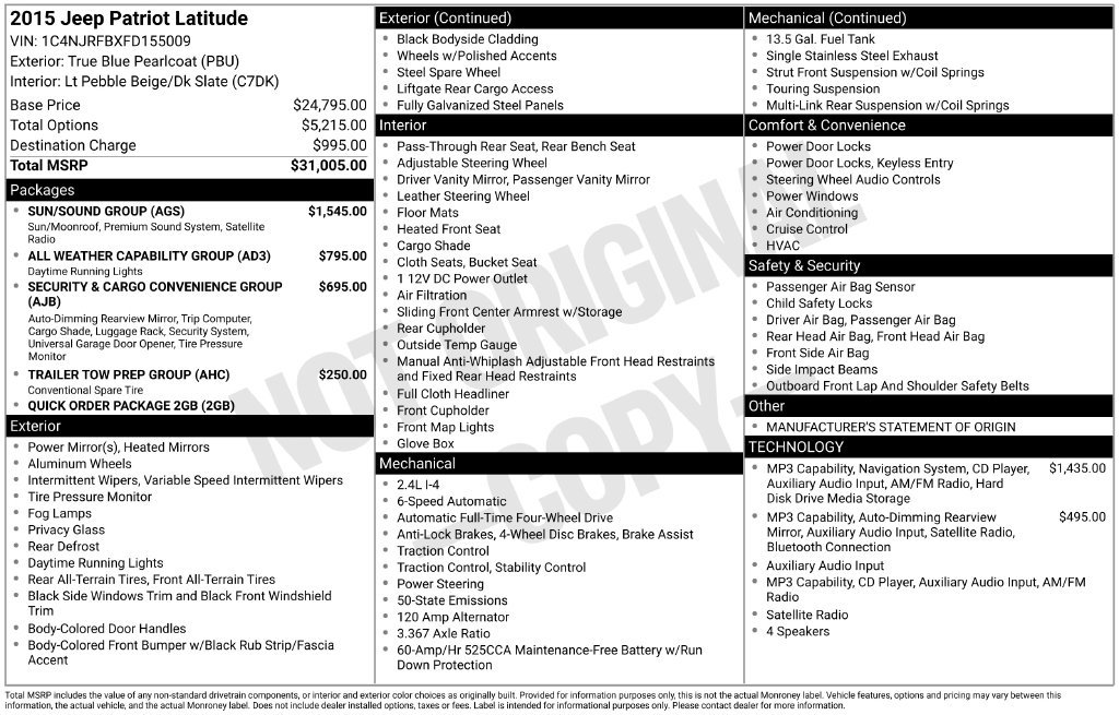 Used 2015 Jeep Patriot Latitude w/ Sun/Sound Group AWD/4WD image 4