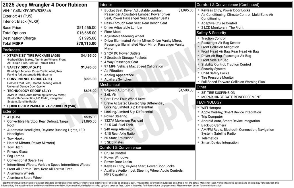 Used 2025 Jeep Wrangler Unlimited Rubicon w/ XTREMEE 35" Tire Package AWD/4WD image 5