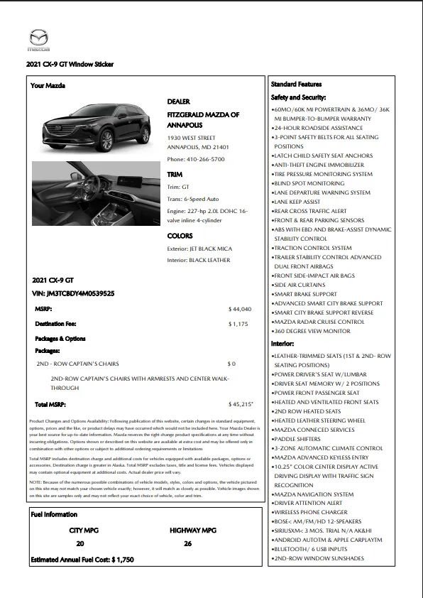 Used 2021 MAZDA CX-9 Grand Touring image 2