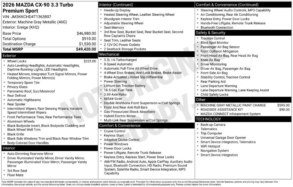 Certified 2026 MAZDA CX-90 3.3 Turbo w/ Premium Sport Pkg AWD/4WD image 25