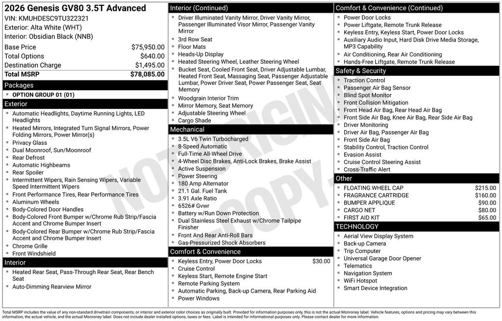 New 2026 Genesis GV80 3.5T Advanced image 9