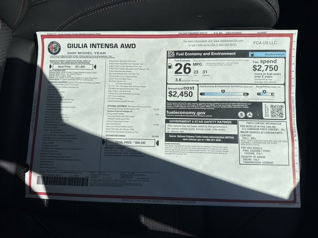 New 2025 Alfa Romeo Giulia AWD w/ Driving Assist Package image 22