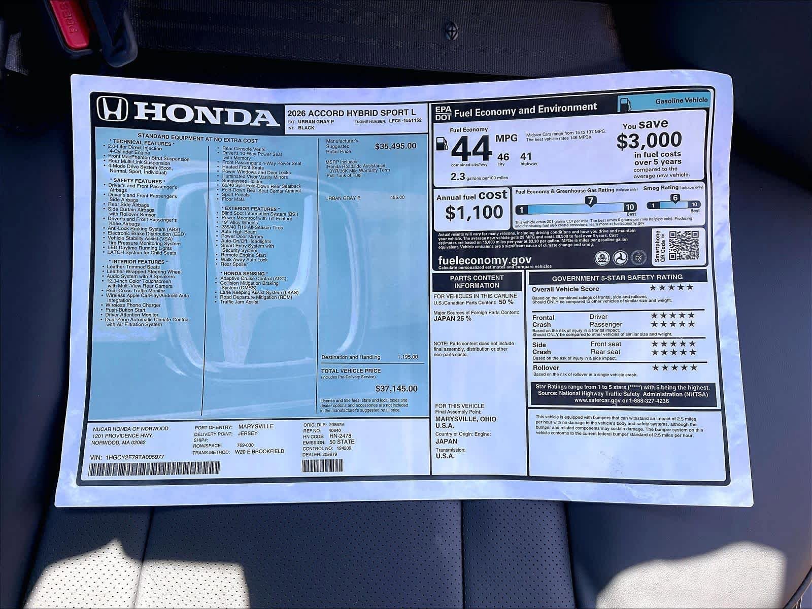 New 2026 Honda Accord Sport image 18