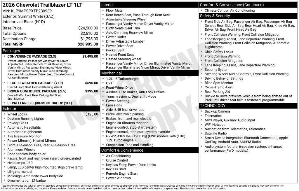 New 2026 Chevrolet TrailBlazer LT w/ Convenience Package FWD image 10