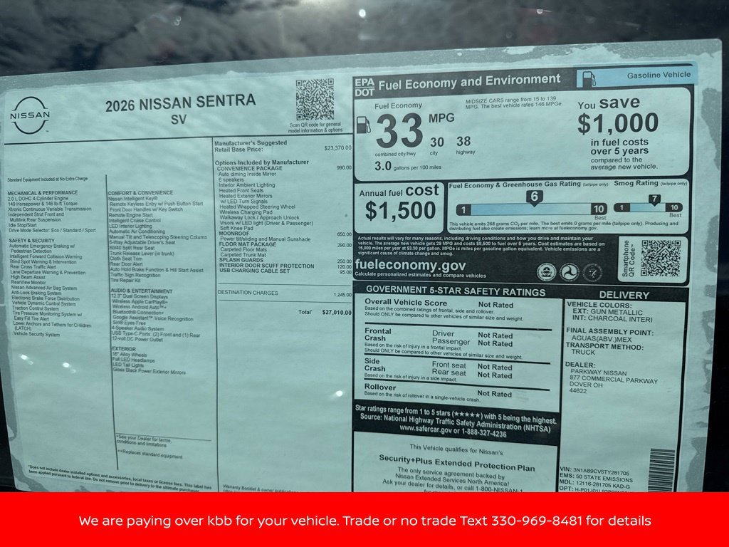 New 2026 Nissan Sentra SV w/ SV Convenience Package FWD image 33
