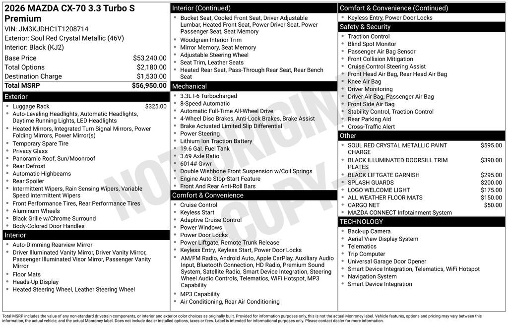 New 2026 MAZDA CX-70 3.3 Turbo S w/ Premium Package AWD/4WD image 4