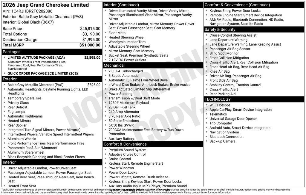 New 2026 Jeep Grand Cherokee Limited w/ Limited Altitude Package AWD/4WD image 29