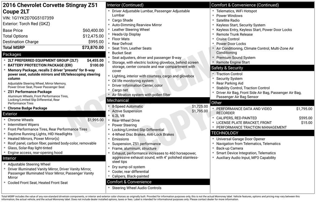 Used 2016 Chevrolet Corvette Stingray Coupe w/ 2LT Preferred Equipment Group RWD image 4