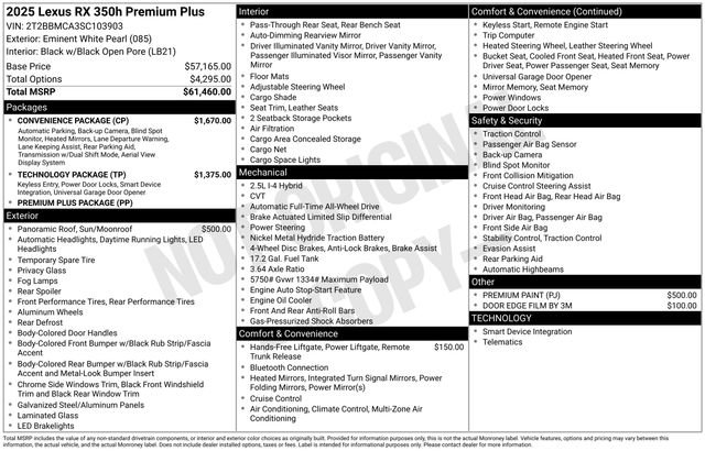 New 2025 Lexus RX 350 w/ Convenience Package image 35