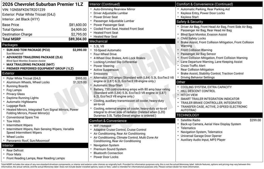 New 2026 Chevrolet Suburban Premier w/ Sun And Tow Package AWD/4WD image 4