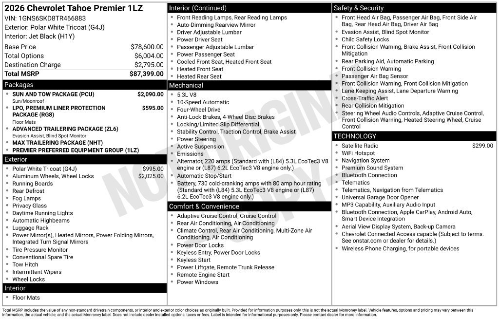 New 2026 Chevrolet Tahoe Premier w/ Sun And Tow Package AWD/4WD image 5