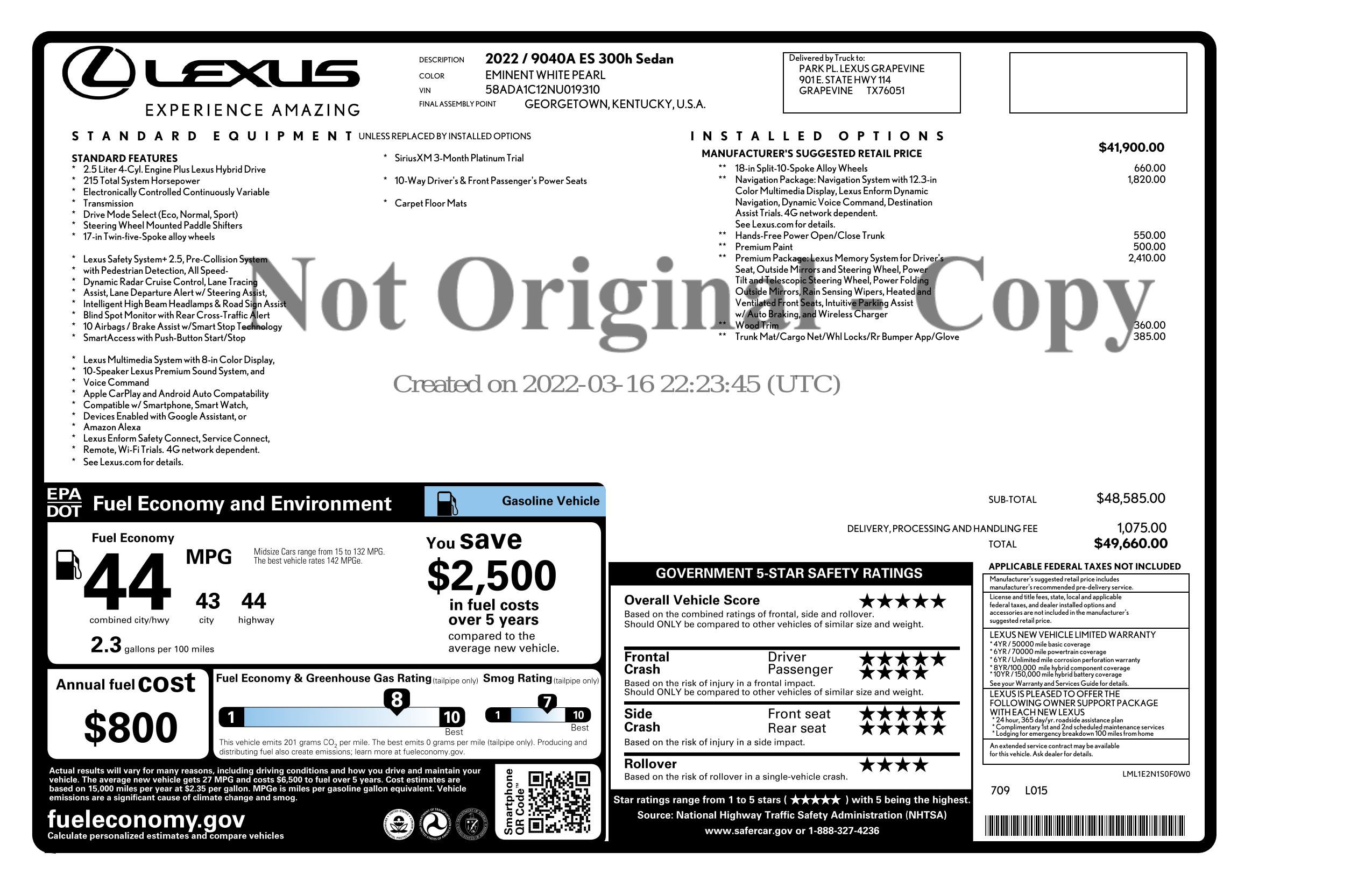 Used 2022 Lexus ES 300h w/ Premium Package FWD image 3