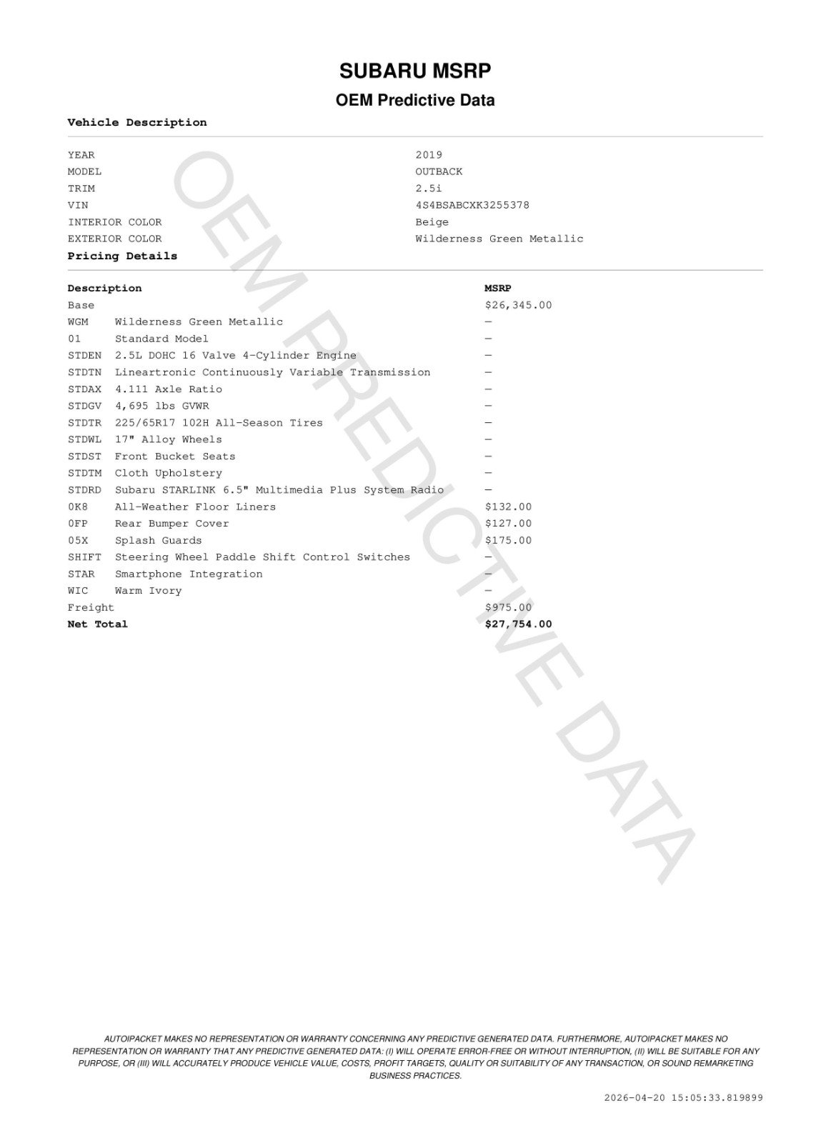 Used 2019 Subaru Outback 2.5i image 11