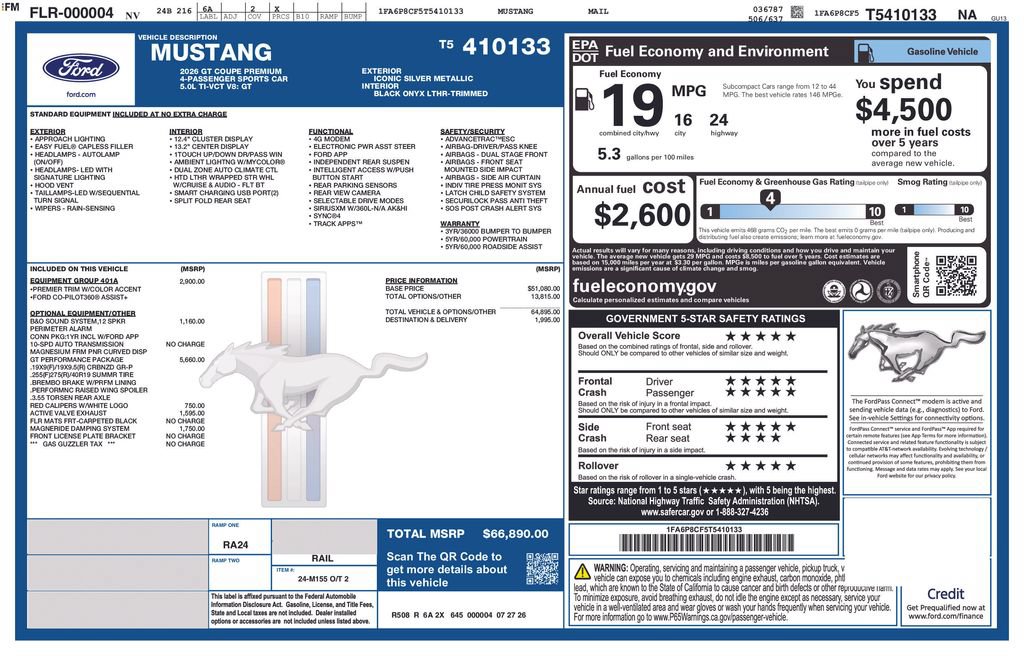 New 2026 Ford Mustang GT Premium w/ GT Performance Package RWD image 6
