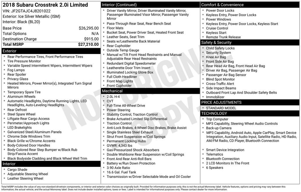 Used 2018 Subaru Crosstrek 2.0i Limited image 32