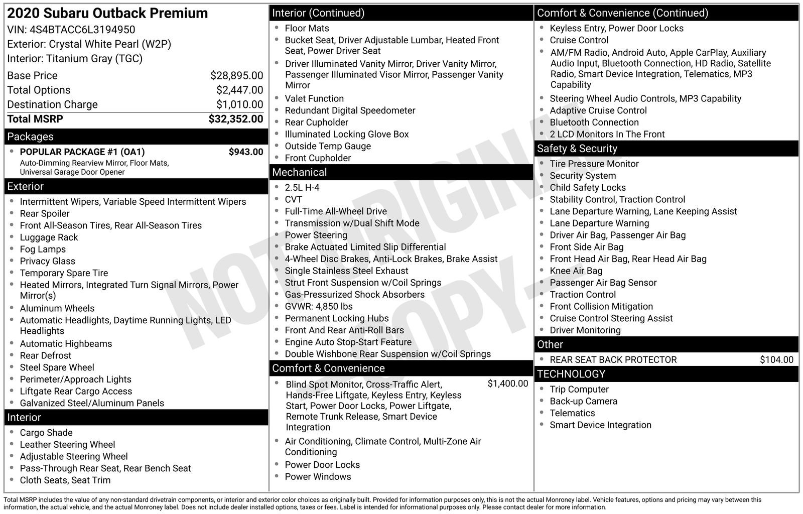 Used 2020 Subaru Outback Premium w/ Popular Package #1 image 21