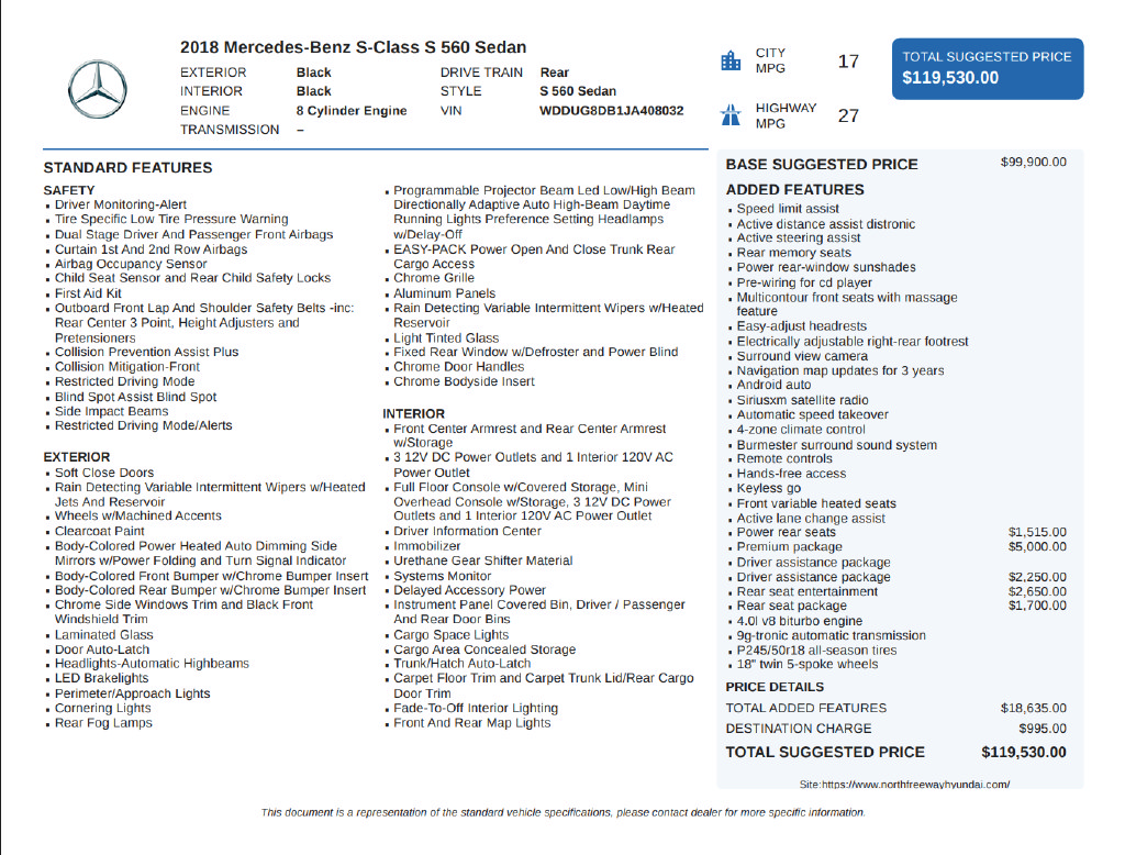 Used 2018 Mercedes-Benz S 560 Sedan image 3