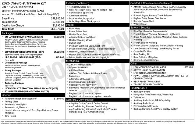 New 2026 Chevrolet Traverse Z71 w/ Enhanced Driving Package AWD/4WD image 2