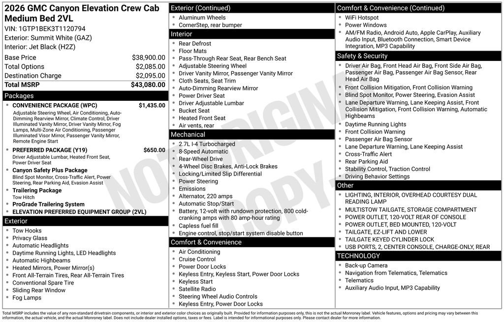 New 2026 GMC Canyon Elevation w/ Convenience Package RWD image 31