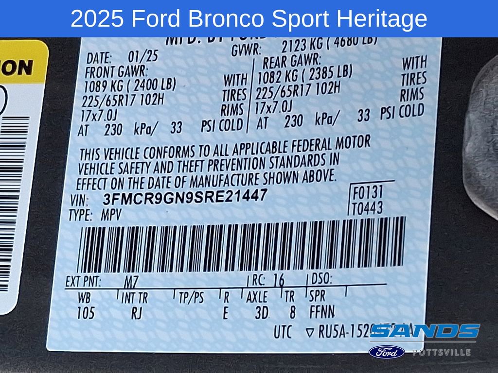 New 2025 Ford Bronco Sport Heritage w/ Convenience Package AWD/4WD image 18