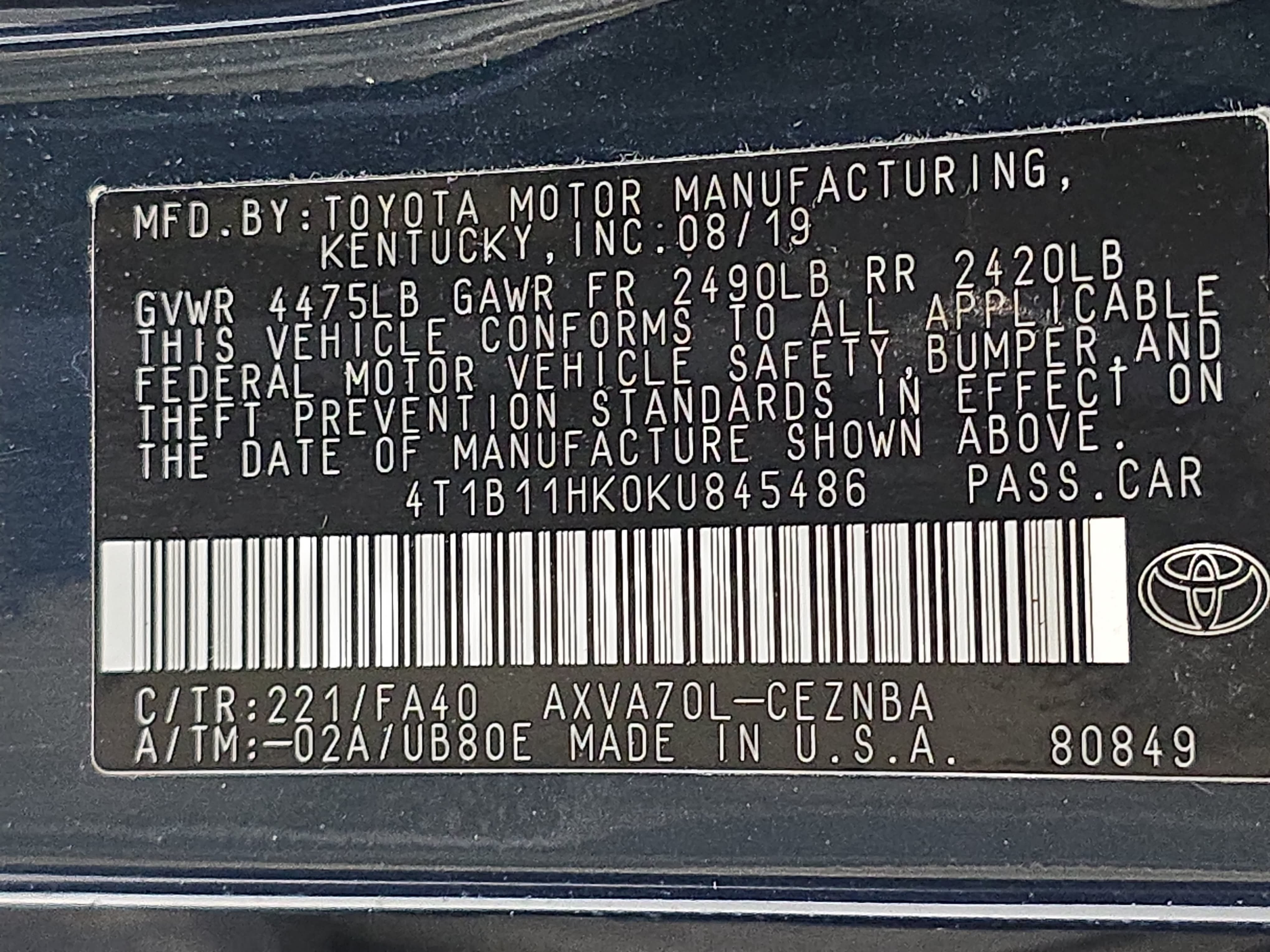 Used 2019 Toyota Camry LE FWD image 33