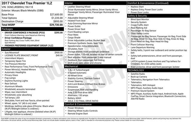 Used 2017 Chevrolet Trax Premier w/ Driver Confidence II Package AWD/4WD image 33