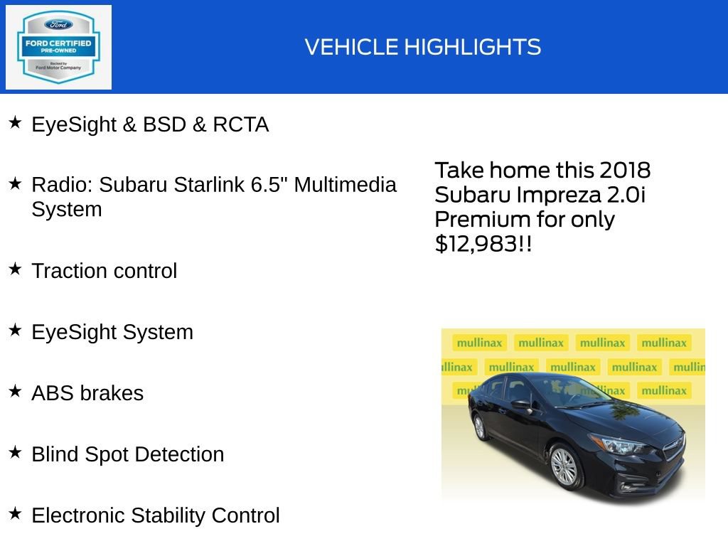 Used 2018 Subaru Impreza 2.0i Premium w/ Eyesight & BSD & Rcta AWD/4WD image 18