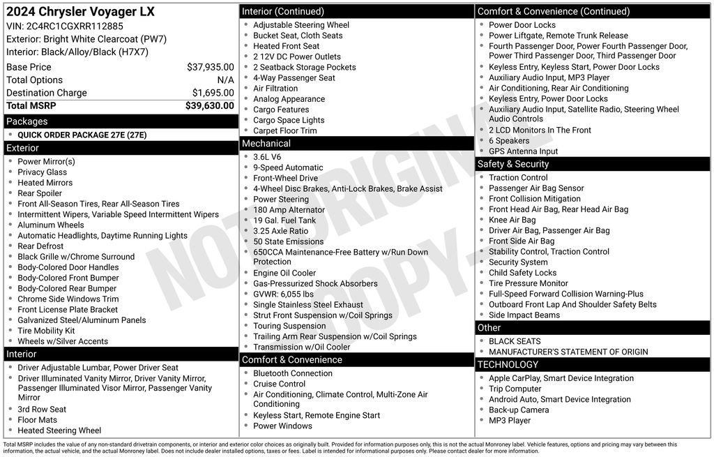 Used 2024 Chrysler Voyager LX FWD image 55