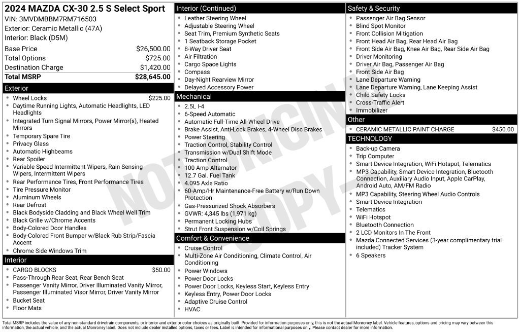 Certified 2024 MAZDA CX-30 AWD 2.5 S w/ Select Sport Pkg image 10