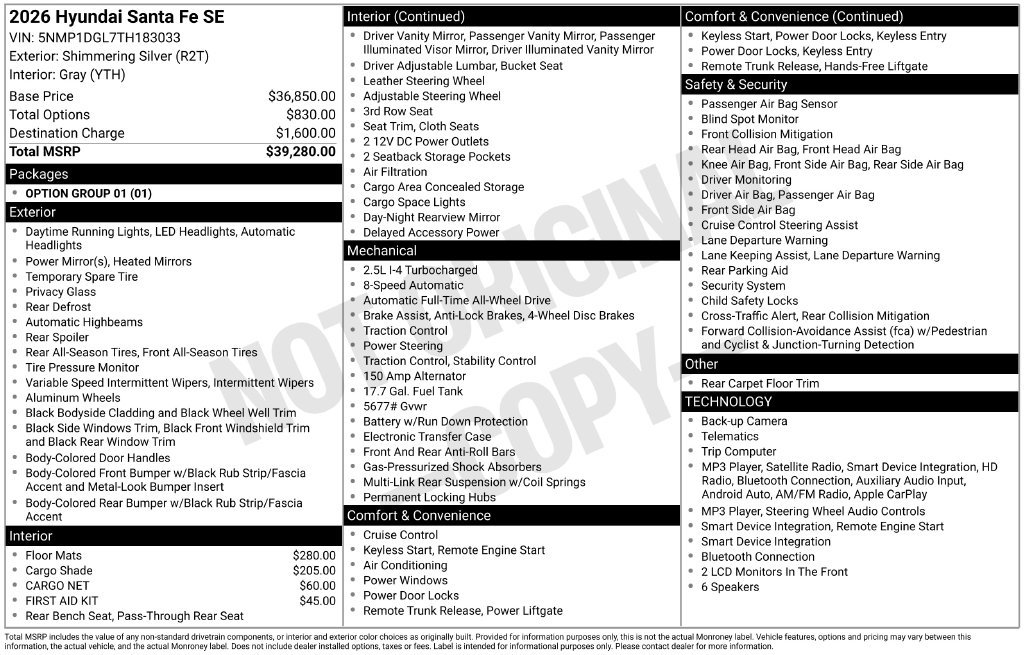 Certified 2026 Hyundai Santa Fe SE AWD/4WD image 30