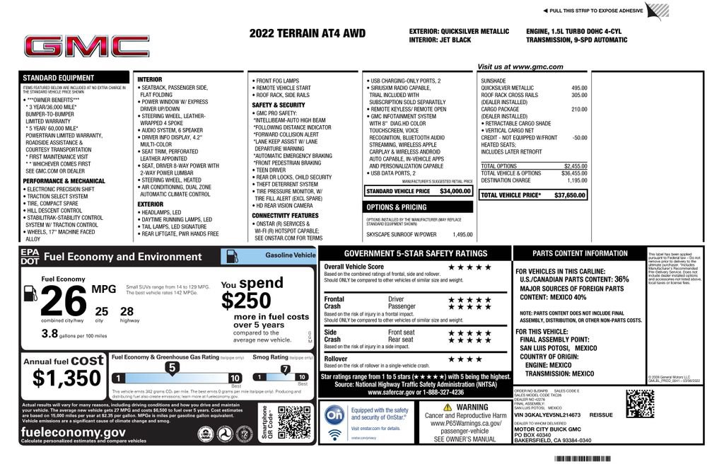 Used 2022 GMC Terrain AT4 w/ LPO, Cargo Package AWD/4WD image 2