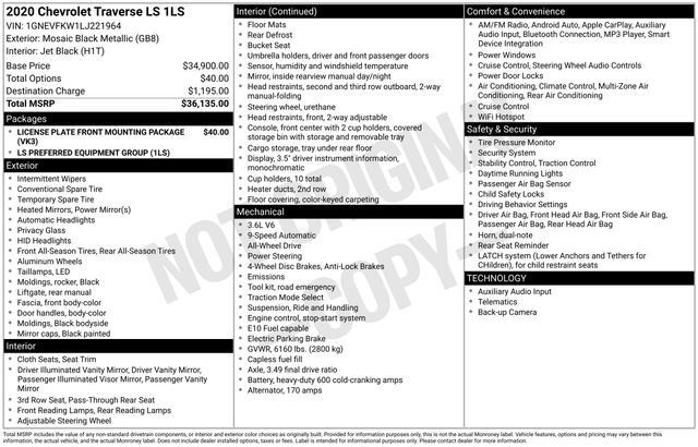 Used 2020 Chevrolet Traverse LS image 32