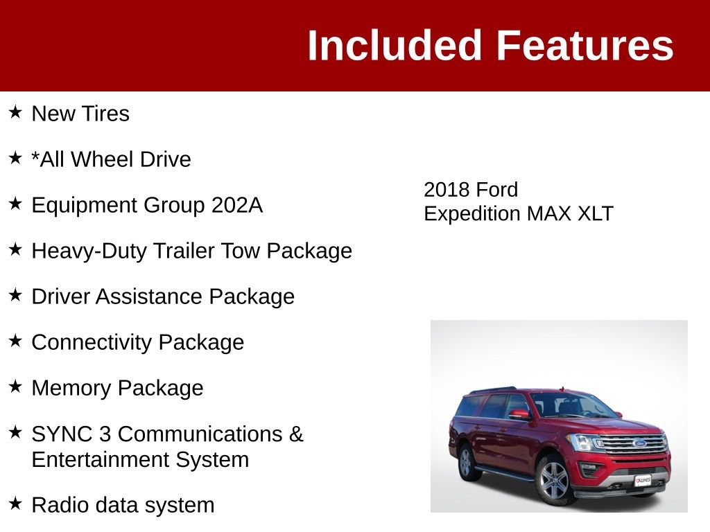 Used 2018 Ford Expedition Max XLT w/ Equipment Group 202A AWD/4WD image 3