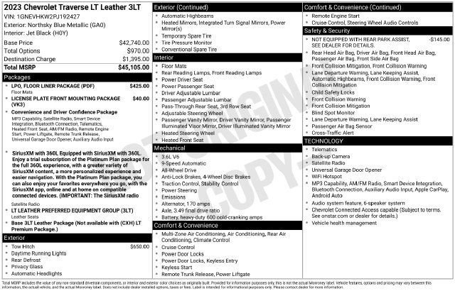 Used 2023 Chevrolet Traverse LT w/ LPO, Floor Liner Package AWD/4WD image 9