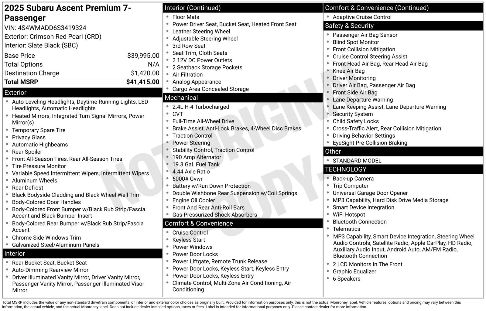 Certified 2025 Subaru Ascent Premium AWD/4WD image 31