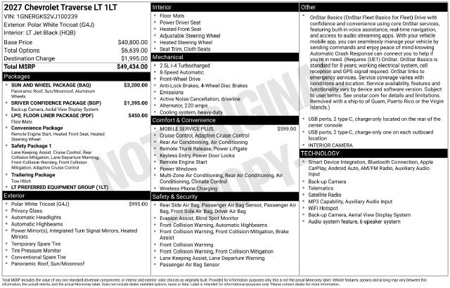 New 2027 Chevrolet Traverse LT w/ Sun and Wheel Package FWD image 4