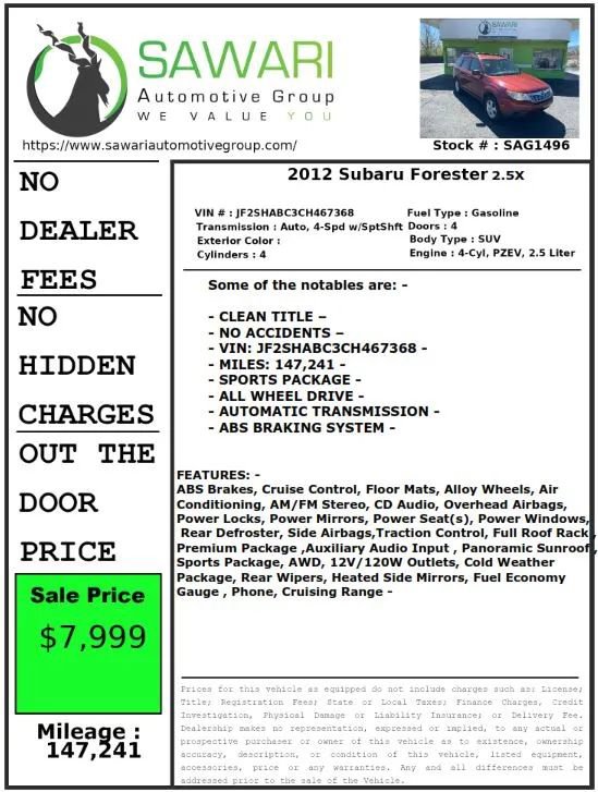 Used 2012 Subaru Forester 2.5X w/ Alloy Wheel Pkg AWD/4WD image 20