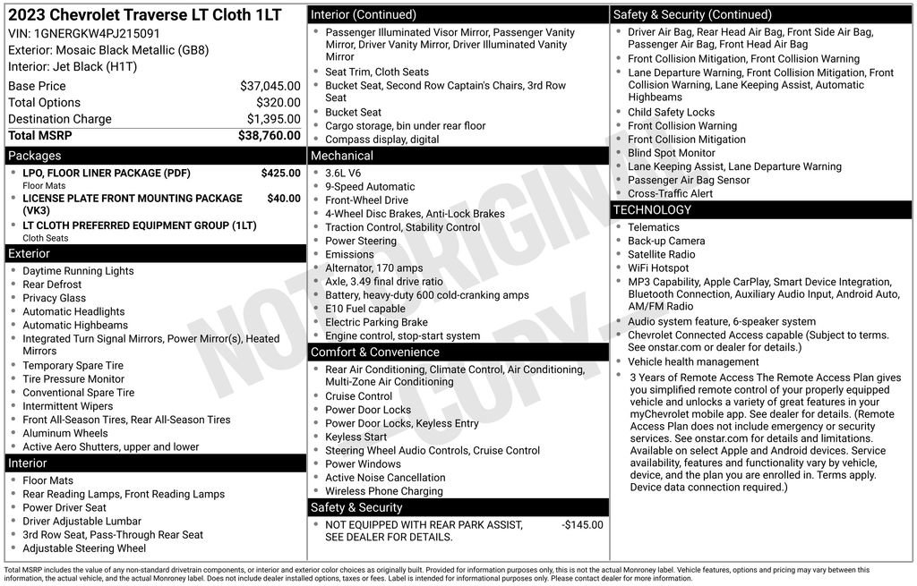 Used 2023 Chevrolet Traverse LT w/ LPO, Floor Liner Package FWD image 35