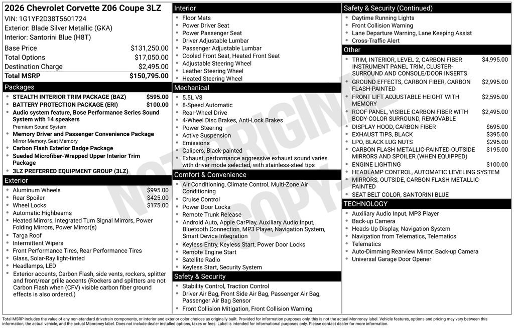 New 2026 Chevrolet Corvette Z06 w/ Stealth Interior Trim Package image 4