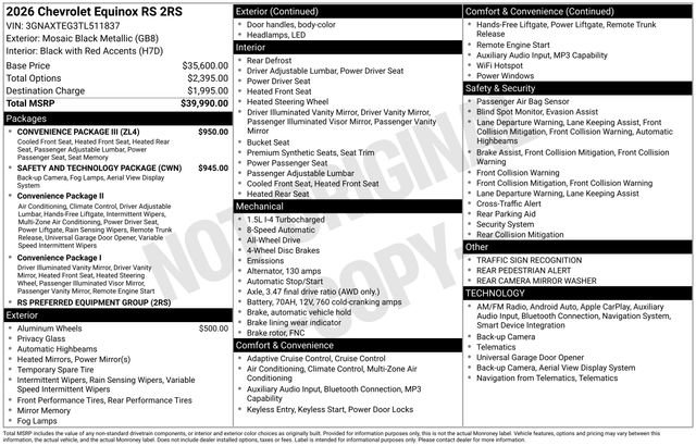 New 2026 Chevrolet Equinox RS w/ Convenience Package III AWD/4WD image 4