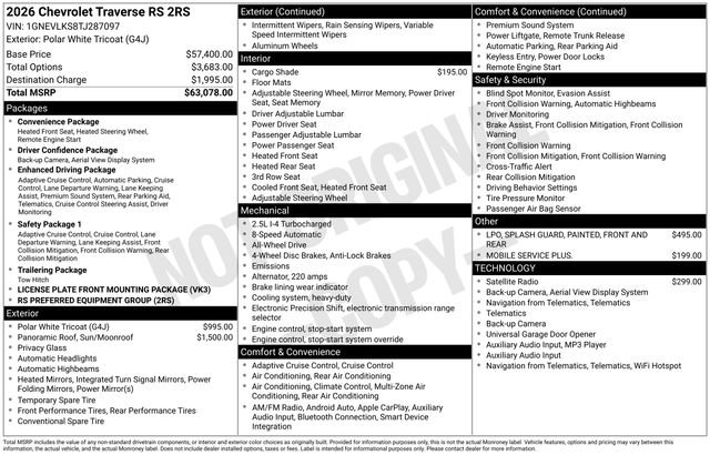 New 2026 Chevrolet Traverse RS AWD/4WD image 26