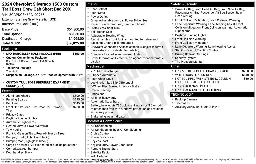 Used 2024 Chevrolet Silverado 1500 Custom Trail Boss w/ LPO, Dark Essentials Package image 3