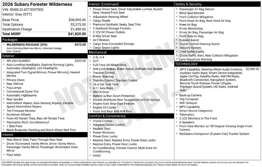 Used 2026 Subaru Forester Wilderness w/ Wilderness Package AWD/4WD image 10