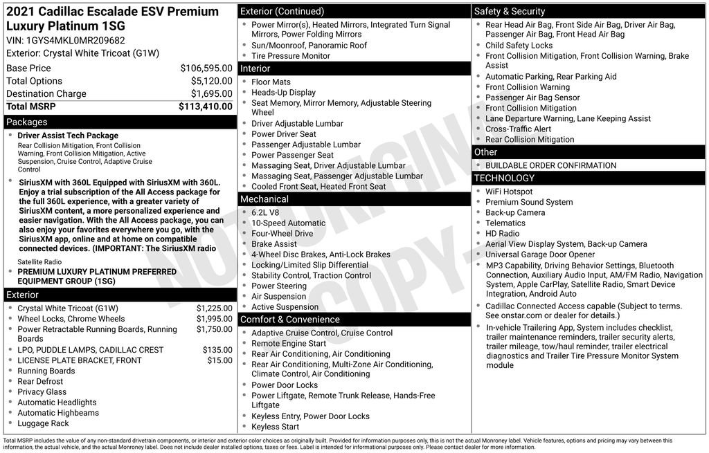 Used 2021 Cadillac Escalade ESV Premium Luxury Platinum AWD/4WD image 38